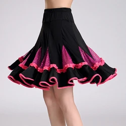 Women Sequin Latin Dance Skirt Red Bright Pink Green Cha Rumba Samba Tango Square Dresse wear