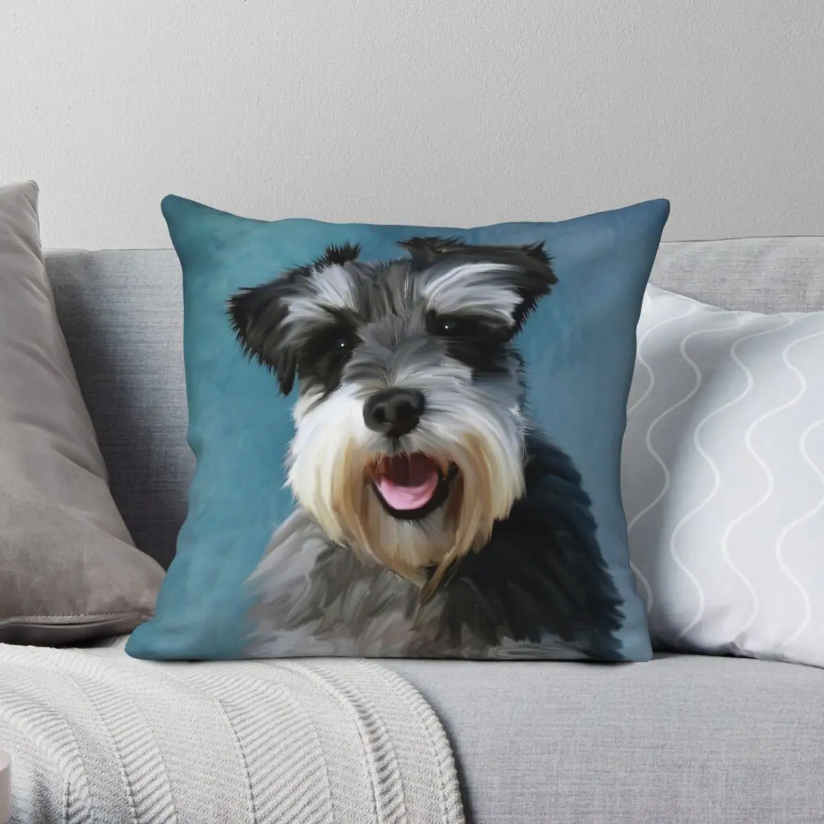 Miniature Schnauzer Dog Art Square Pillowcase Polyester Linen Velvet Creative Zip Throw Pillow Case Home Cushion Cover 45x45