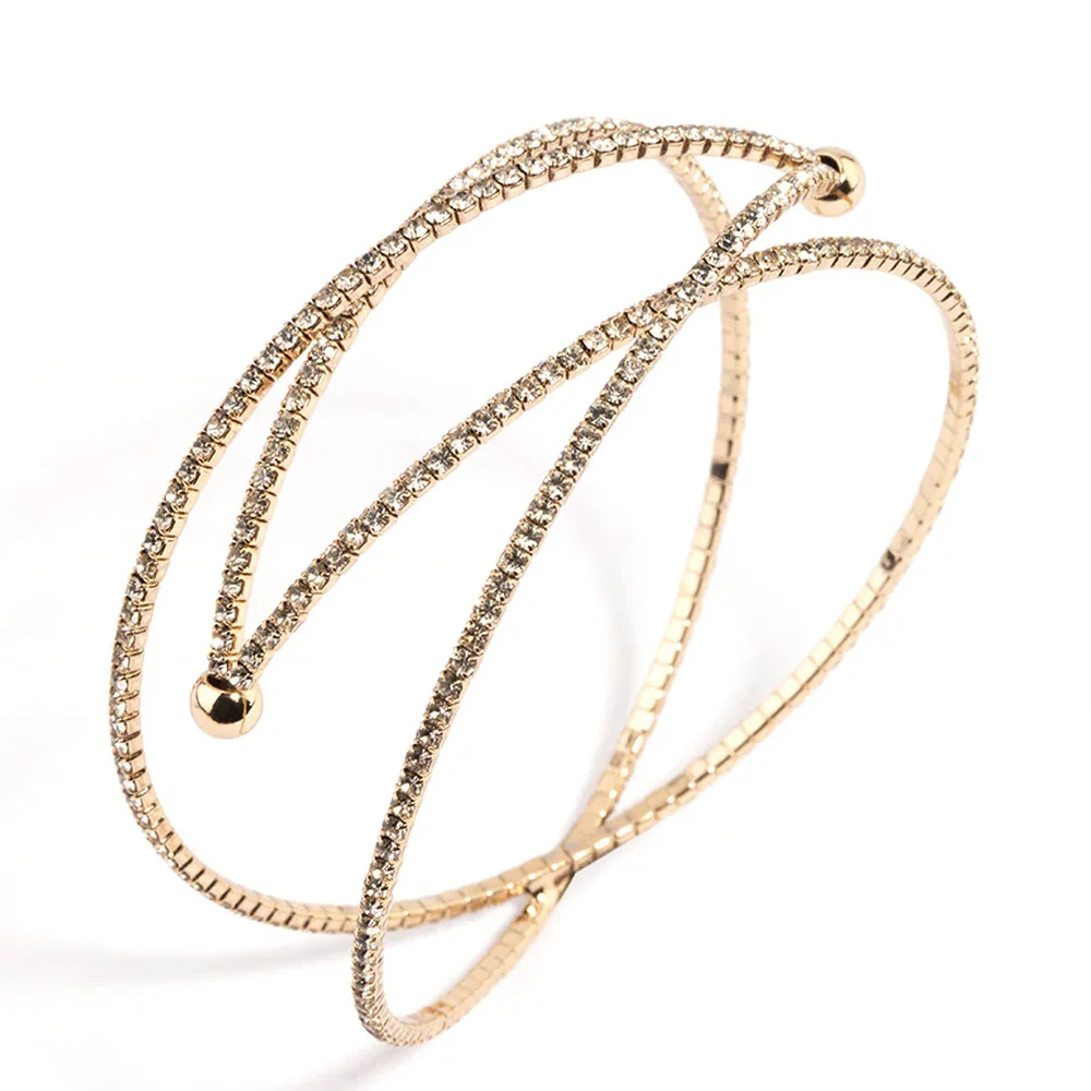 Fashion Diamante Arm Cuff Bracelet for Women Wedding Jewelry Wrist Chain Rhinestone Arm Ring Decor Sexy Crystal Body Accessories