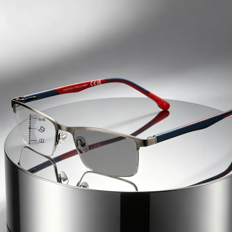 Men's Business Progressive Photochromic Multifocal Anti-blue Light Presbyopia Glasses Women's Durable Hinge Eyewear +1.0 To +4.0