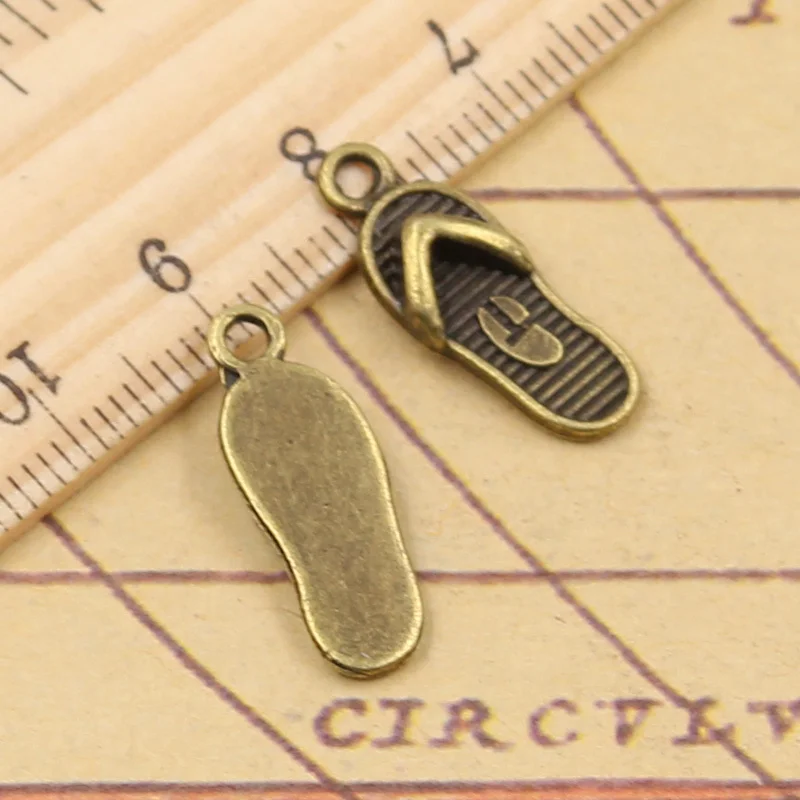 25pcs Charms Flip Flops Slipper Shoe 21x8mm Tibetan Bronze Silver Color Pendants Crafts Making Findings Antique DIY Jewelry