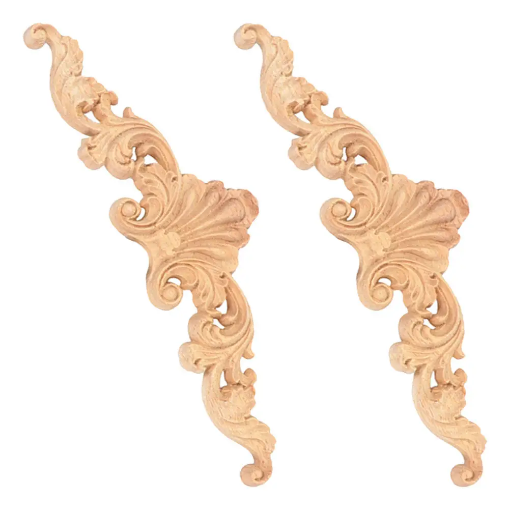 2Pcs Elegant Unpainted Wooden Carving Appliques European Design for Wardrobe Dresser Bed Mirror Cabinet Furniture Decoration