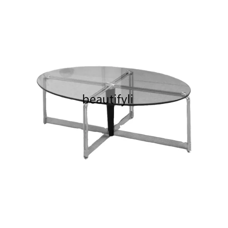 

Mid-Ancient Simple Tempered Glass Table Small Apartment Living Room Transparent Oval Sofa Side Table Coffee Table Desk