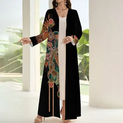 Ramadan Muslim Women's Abaya Demure Fake Two Pieces Open Kimono Ethnic Abaya Long Sleeve Maxi Dress Islamic Dubai Turkey Kaftans