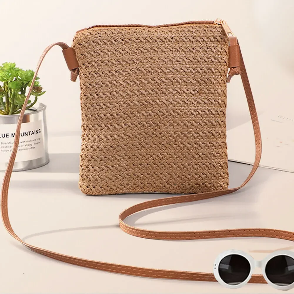 Mini Straw Rattan Woven Plait Small Square Bags for Girl 2024 Summer Beach Slanted Across Straw Messenger Bag Ladies 2025 New
