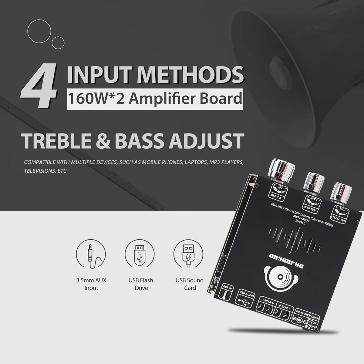 DAJUNGUO T160HS Bluetooth Power Amplifier Board with Subwoofer 2.0 Channel 160Wx2,TDA7498E Digital Audio Power Amplifier Module