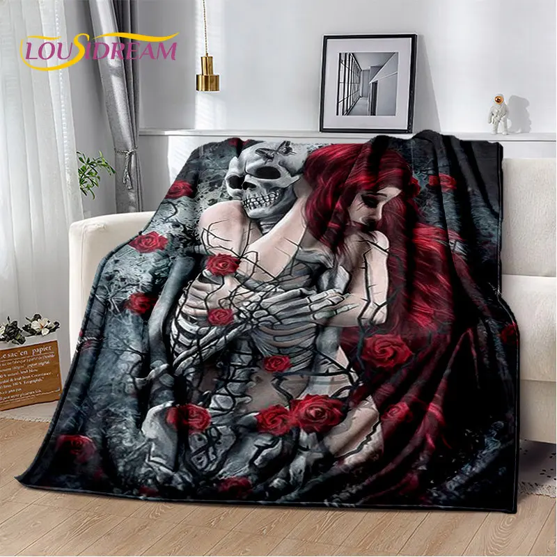 3D Gothic Horror Female Skull Dead Girl Soft Plush Blanket,Flannel Blanket Throw Blanket for Living Room Bedroom Bed Sofa Picnic