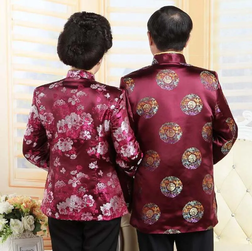 Wholesale Chinese Traditional Men Women Tang Suit Satin Embroidered Flowers Jacket Birthday New Year Party Vintage Casual Coat