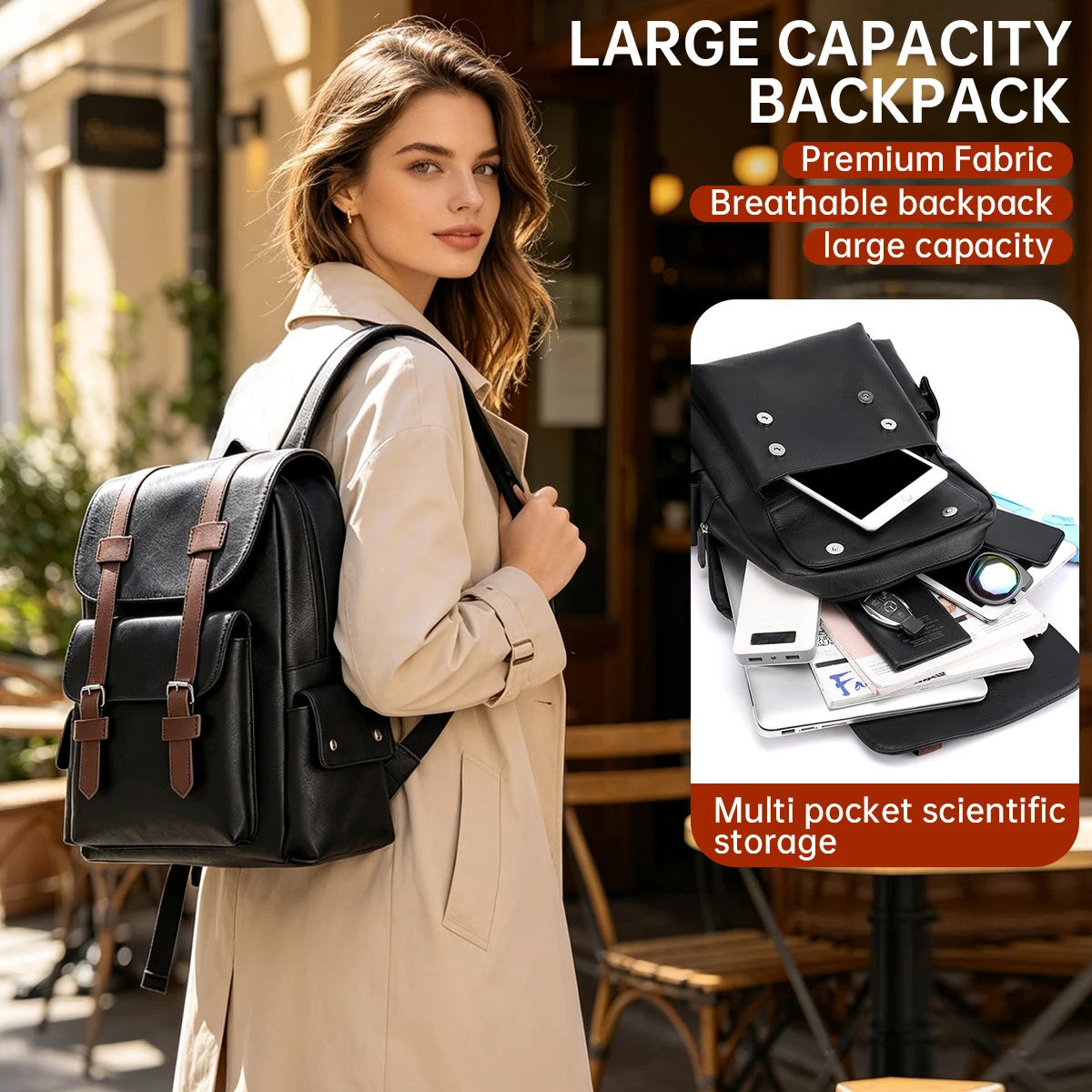 Cross-Border Men's High-End Multifunctional Pu Leather Carry-On Backpack, High-End Business Backpack for Meetings, Large-Capacity School Bag for Students