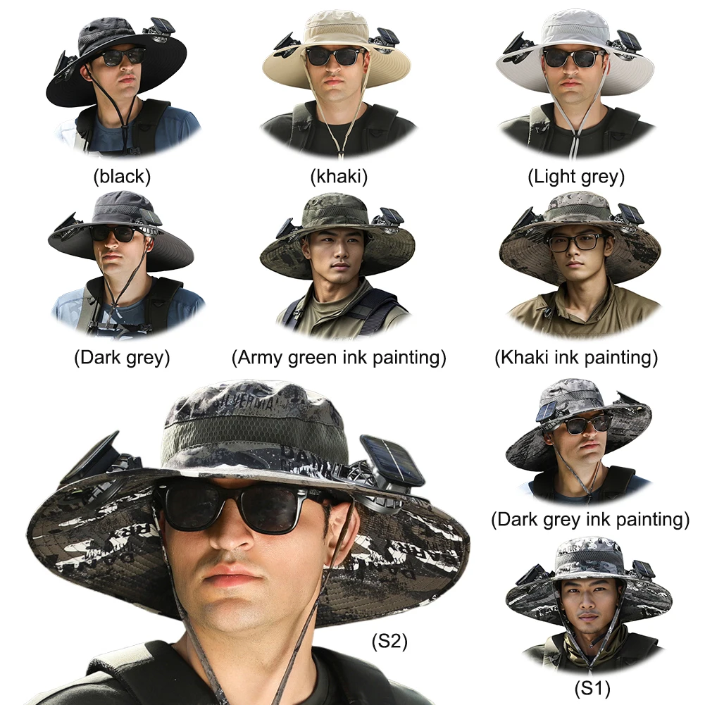 

Wide Brim Hat with Solar/USB Charging Fan Fisherman Cowboy Hat Sunshade Fishing Hat for Outdoor Riding Hiking Fishing