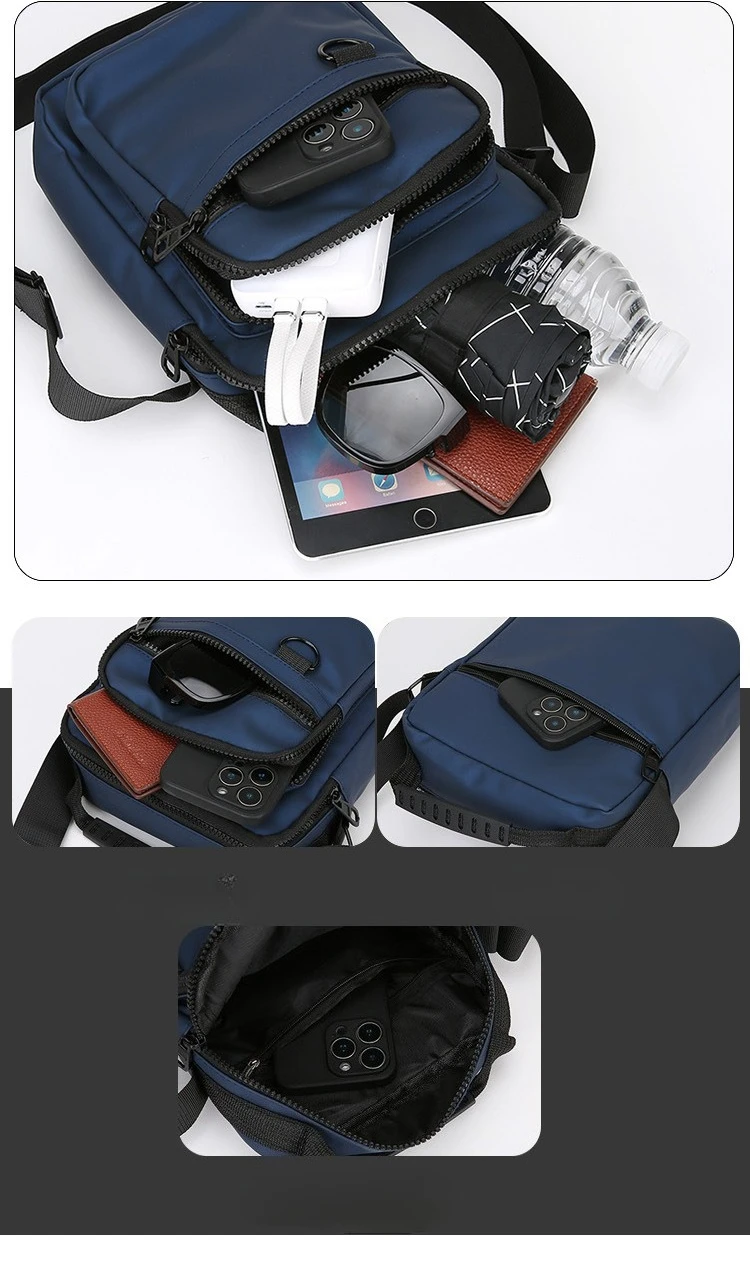 Herren-Umhängetasche, wasserdichte und strapazierfähige Geldbörse, modische Rucksacktasche mit mehreren Reißverschlüssen, Business-Reisetasche. – Detail 9