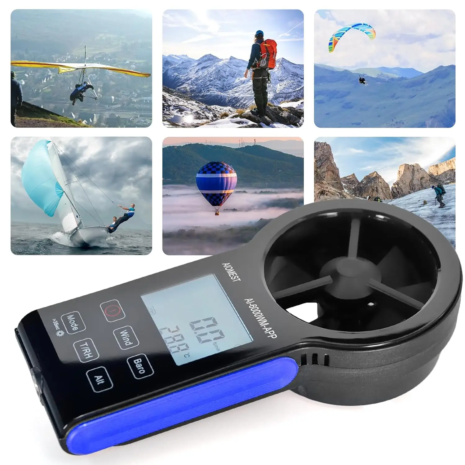 6000WM-APP Digital Anemometer Barometer, Wind Speed Meter,Wind Weather Record, Temperature, Humidity, Dew Point, Altitude