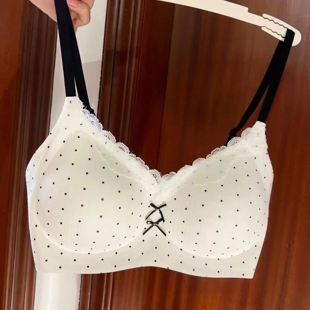 Traceless Lace Wireless V Bra Flower Bow Dots Pattern Brassiere for Women Shockproof Lingerie Push Up Underwear Girls Women