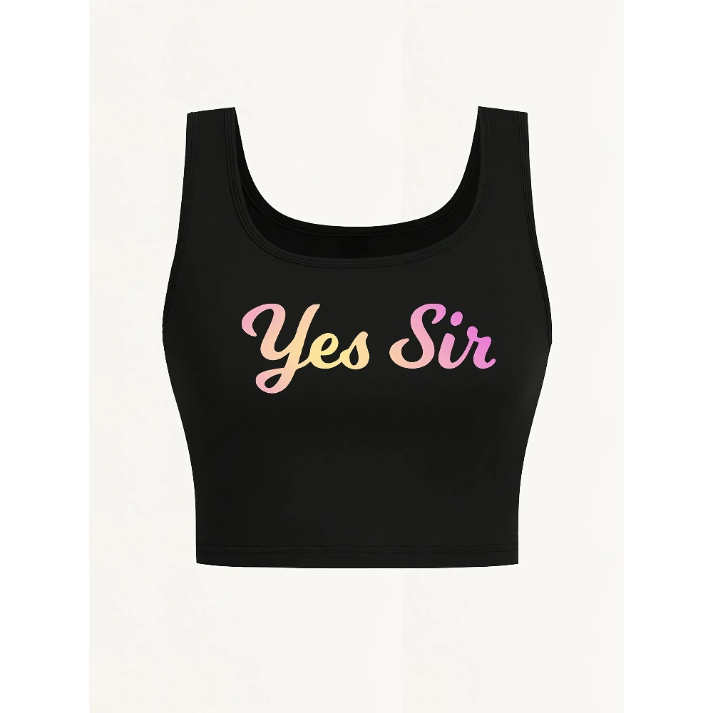 Funny Scoop Neck Seamless Sleeveless Cropped Tank Top with 