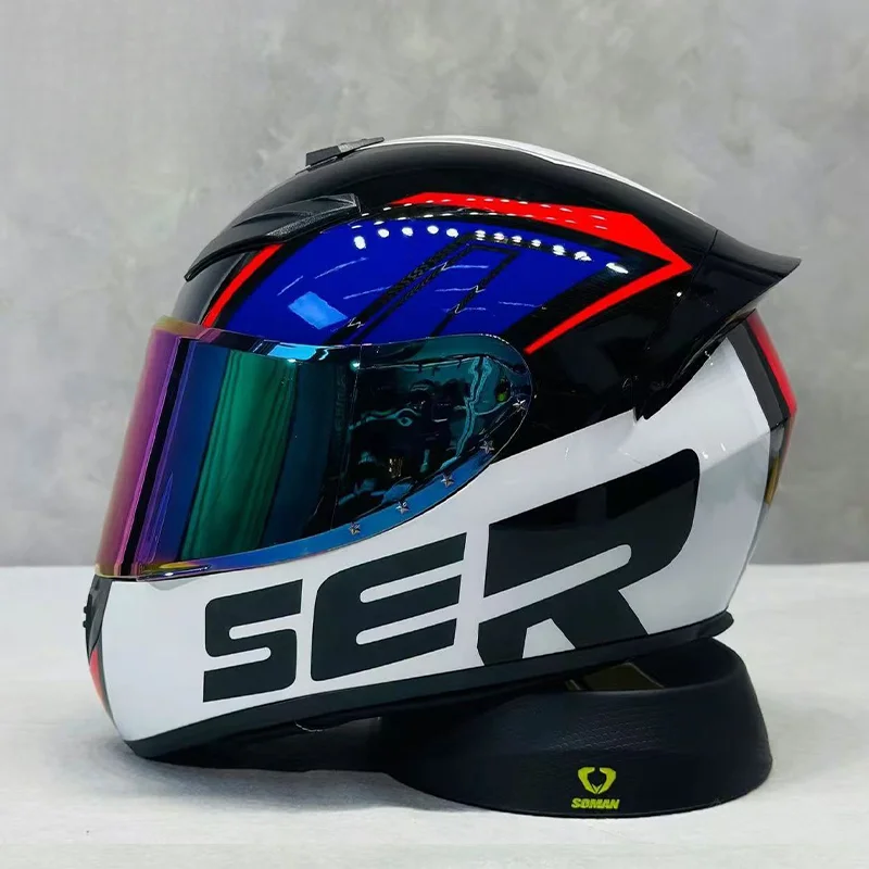 

Новый стиль, синий мотоциклетный шлем с узором SER, анфас, DOT с устойчивым к царапинам козырьком, минималистичный дизайн для городских поездок