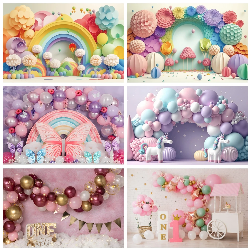 

Newborn Baby 1st Birthday Photography Backdrop Colorful Balloon Girl Boy Baby Shower Birthday Cake Smash Photo Background Decor