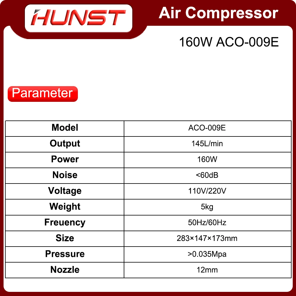 Imagem -06 - Máquina de Corte de Gravação a Laser Compressor de ar Bomba de ar Solenóide Acessórios Aco009e 160w Hunst-co2