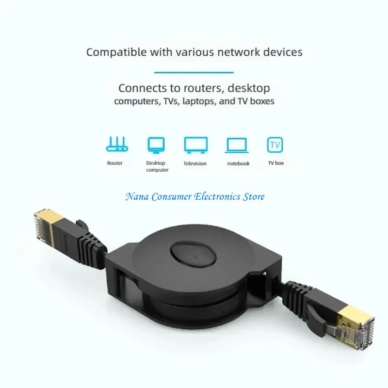 G7NE Pull-Out Ethernet Cable CAT6 RJ45 2m Flat Cord, Portable Gigabit Internet Cable with Storage Case for Laptop Desktop Office
