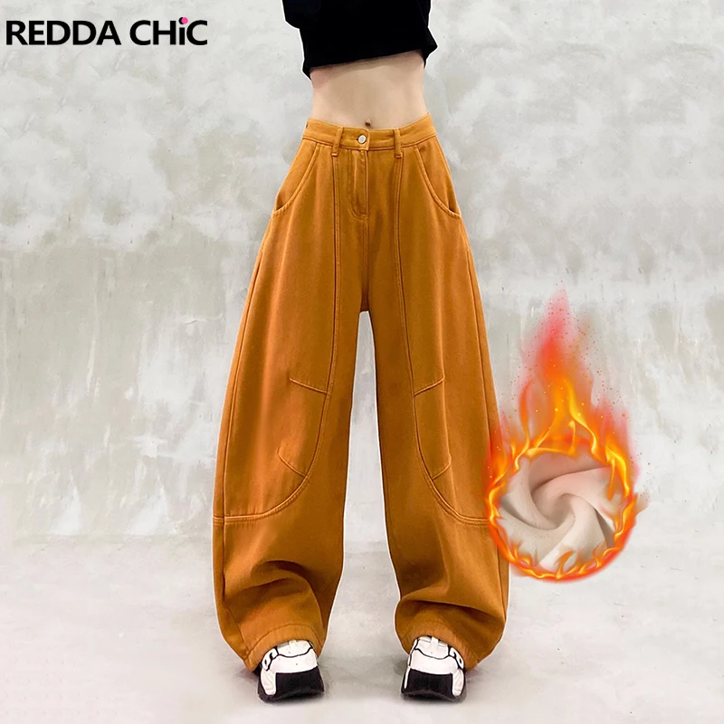 

REDDACHiC 90-х годов хип-хоп джинсы-шаровары женские свободные флисовые подкладки теплые лоскутные широкие брюки с низкой талией в стиле ретро повседневная уличная одежда