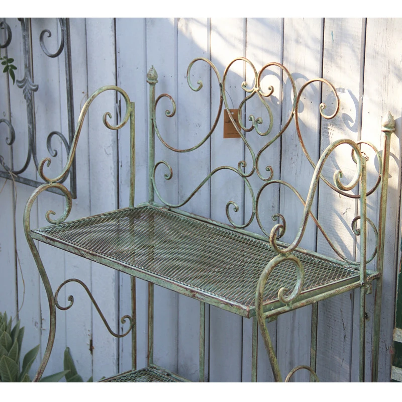 Vintage Retro Metal 3 Tier Foldable Flower Shelf for Garden Groceries Shelving