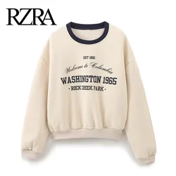 RZRA2024-Sudadera corta de manga larga para mujer, ropa con cuello contrastante y estampado de letras, estilo universitario, otoño e invierno, novedad