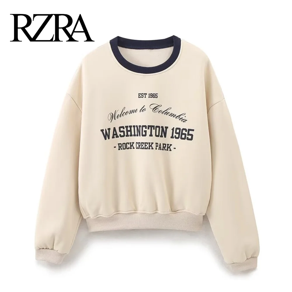 RZRA2024 autumn and winter new women's clothing contrasting collar letter printing college style short long-sleeved sweatshirt