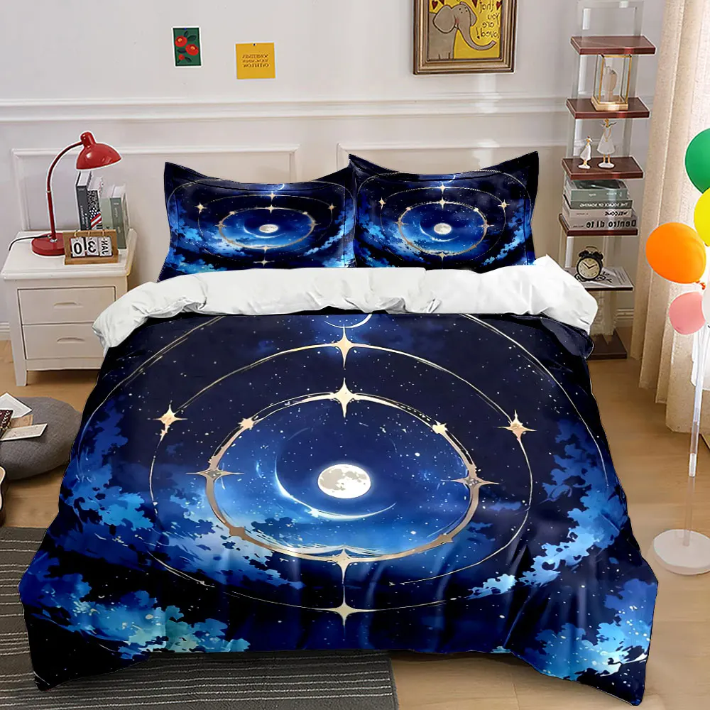 Moon Starry Night Decor Set Bedding Set with 1 Duvet Cover 2 Pillowcases Single Double King Queen, Gift