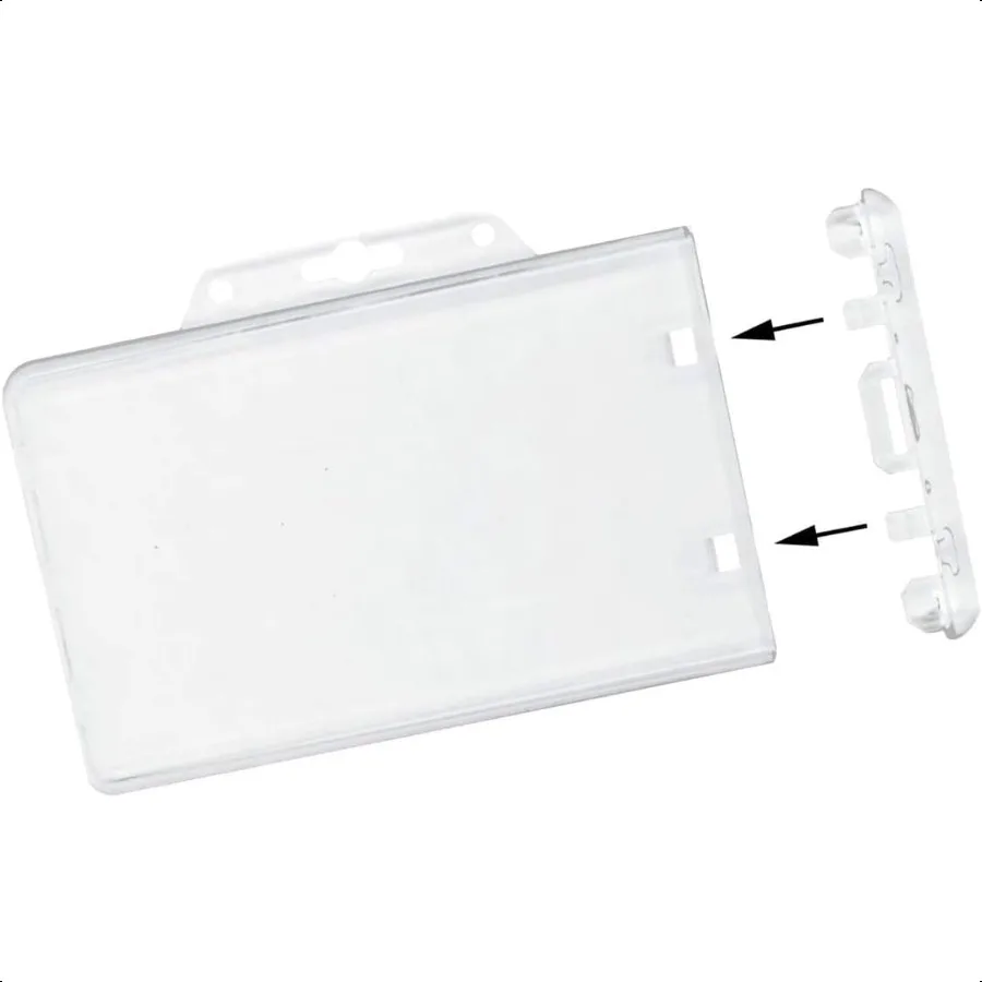 

Heavy Duty Horizontal Locking Badge Holder Crystal Clear Hard Plastic Case for Photo I.D. Badges or imity Cards by