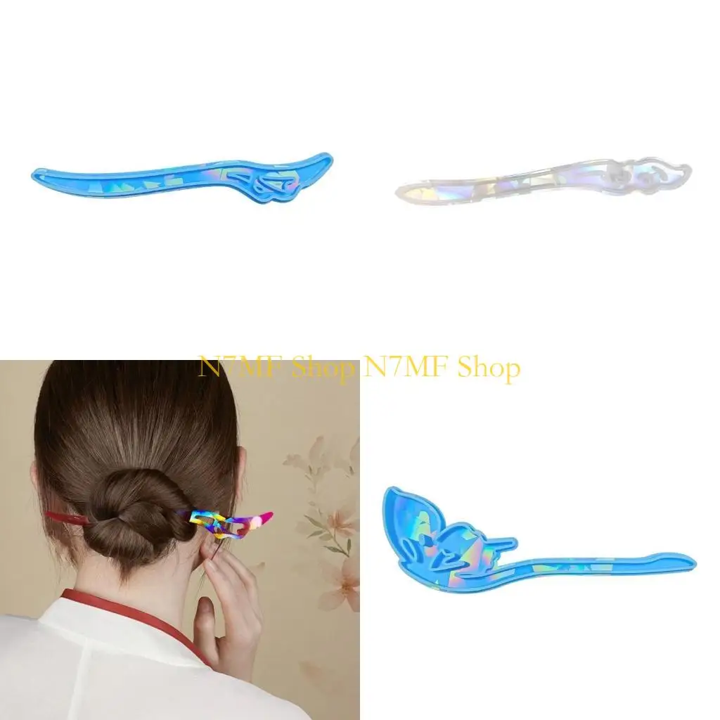 

N7MF Holographical Mold Hairpin Epoxy Resin Molds Hair Chopsticks Making Crafting Molds Silicone Mould Jewelry Accessories