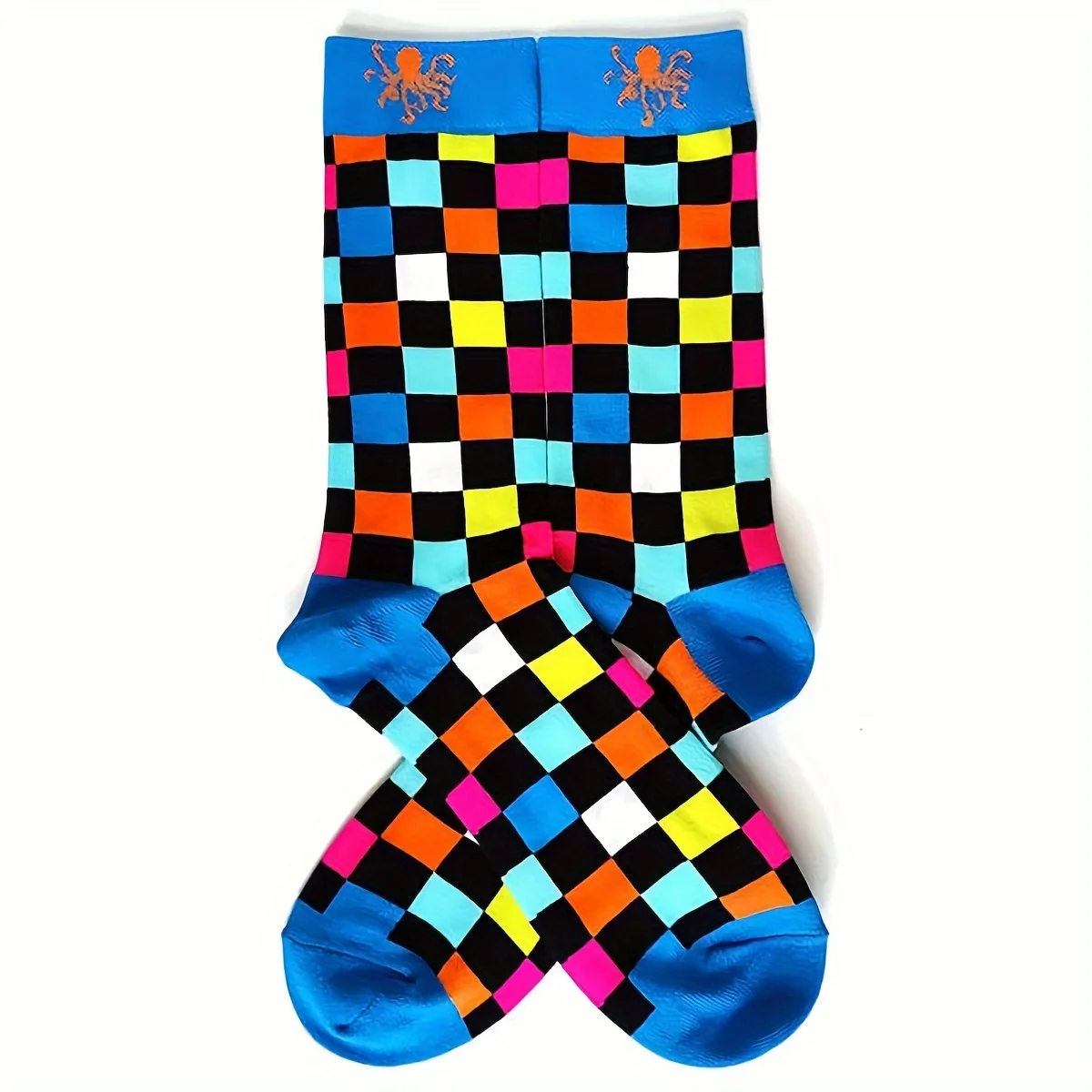 1 Pair Men\'s Trendy Colorful Plaid Pattern Mid-calf Socks, Breathable Comfy Street Style Socks For All Seasons