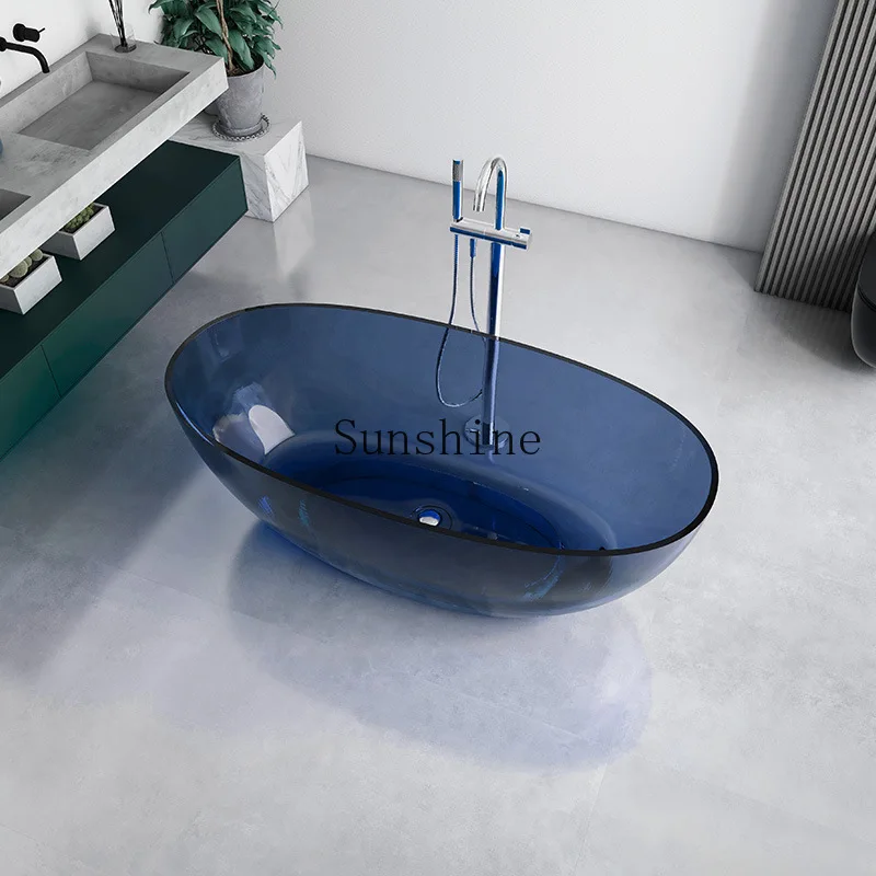 

Free-standing transparent crystal household color resin oval basin hotel bathtub