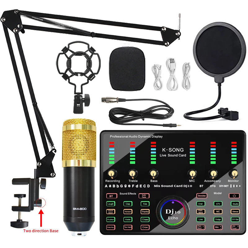 BM 800 Microphone Bluetooth Wireless Karaoke with Live Streaming DJ10 Sound Card for PC Phone Singing Gaming Youtube TikTok MIC