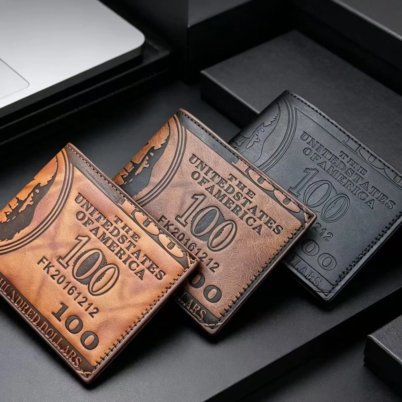 Men Vintage Printed Bifold Wallet with 100 US Dollar Pattern PU Leather Male Card Holder Gift Retro Short Billfold Pocket Purse