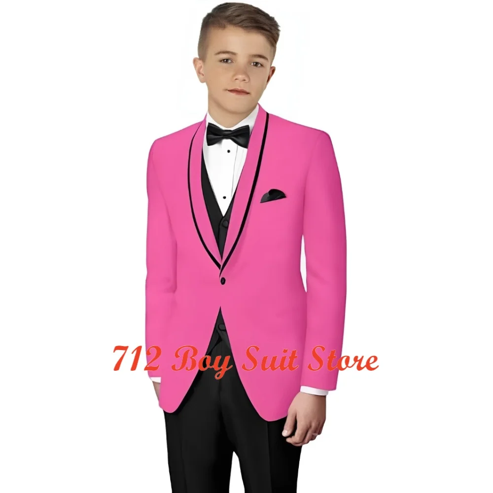 Formal Boys Suit 3 Pieces Set One button Lapel Jacket Black Vest Pants Wedding Party Kid's Tuxedo Outfits