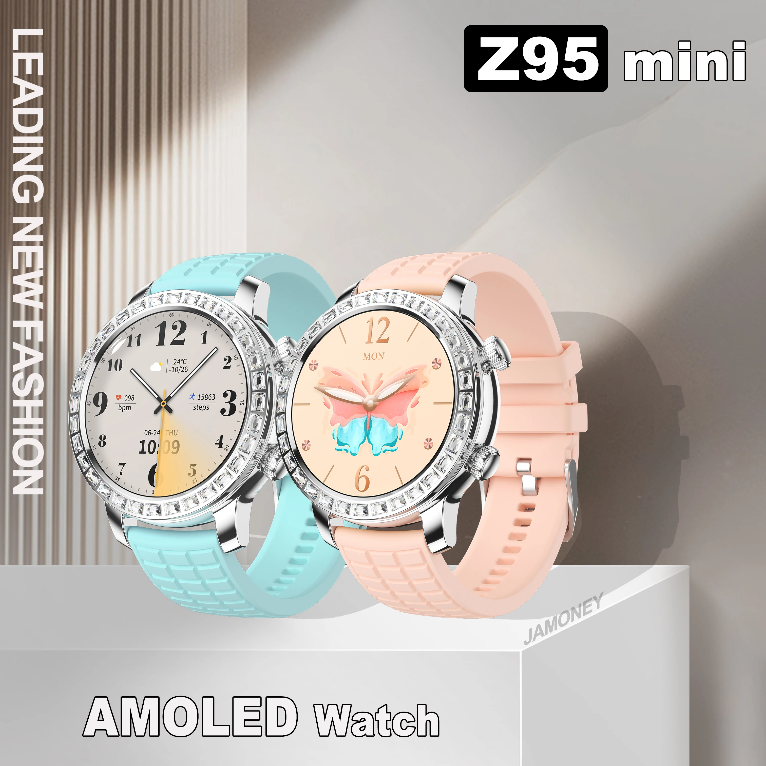 스마트 워치 Z95 미니 AMOLED Reloj 여성용 피트니스 손목 건강 스마트워치, IP68 방수 럭셔리 Z95Mini 라운드 