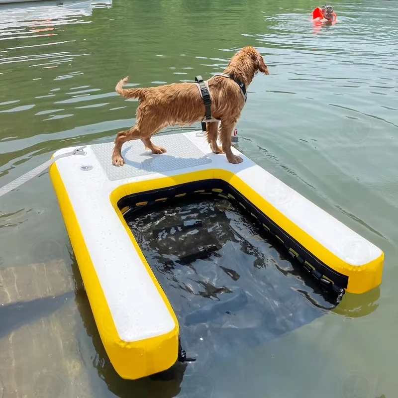 Outdoor water  Play Folding Stair Pool Swim Float Dock Island Platform Pup Inflatable Water Ramp