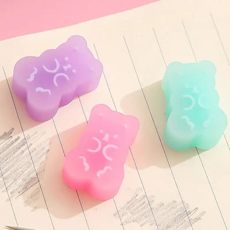 5pcs Jelly Color Erasers Cute Bear Pencil Rubber Erasers For Kids Writing Tool Korean Stationery School Office Supplies