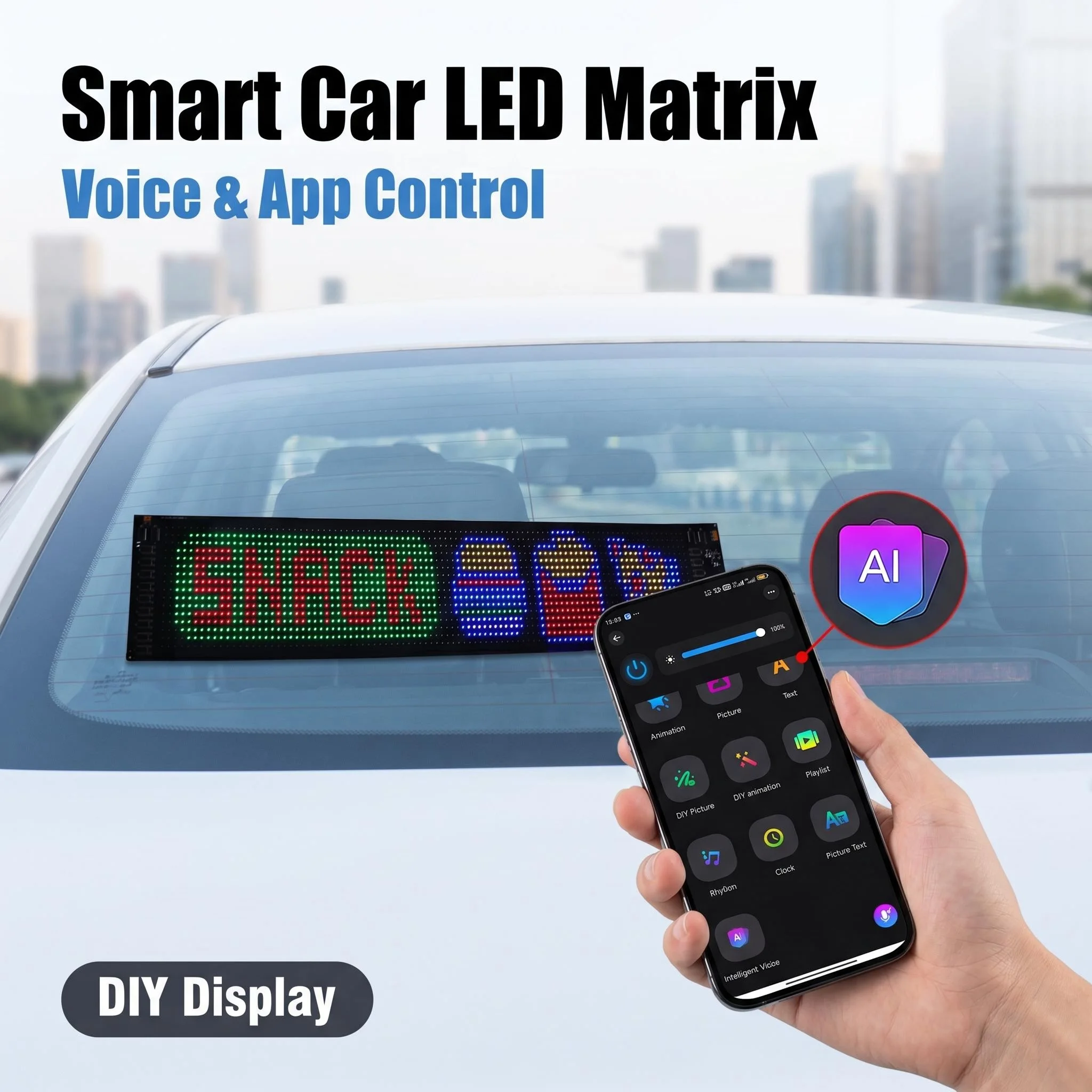 ai音声制御ledディスプレイフレキシブルrgbマトリックススクリーン、appでプログラム可能なusb電源ピクセルパネルライト、車内広告用