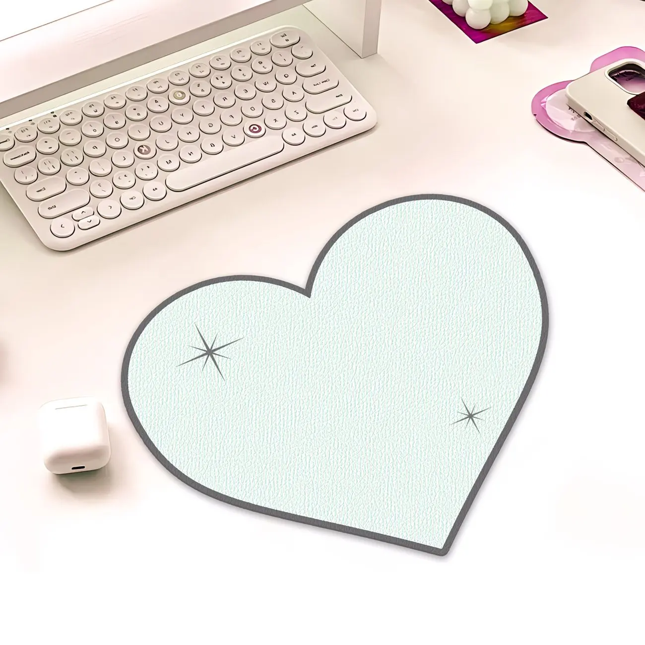 Ins Pink Wave Point Heart Stars PU Leather Mouse Pad Aesthetic Home Desk Mat Anti-slip Office Support Computer Laptop Table Mat