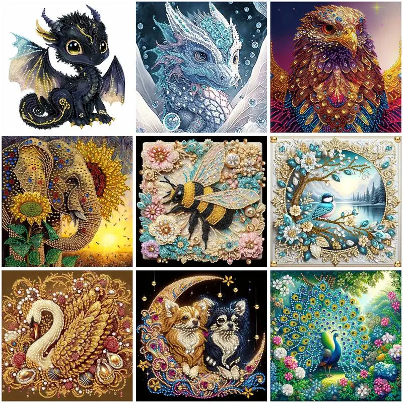 CHENISTORY 5d DIY Mosaic Dragon Swan Elephant Bee Special Shape Diamond Painting Full Drill Diamond Embroidery Complete Kit Gift