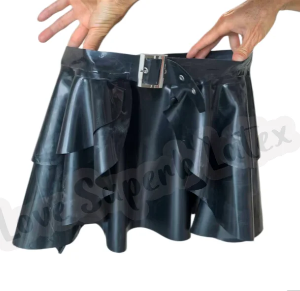 

Natural Latex Skirt With Double Layer Open Front Adjustable Buckle Sexy Elegant Party Dress Halloween Costumes