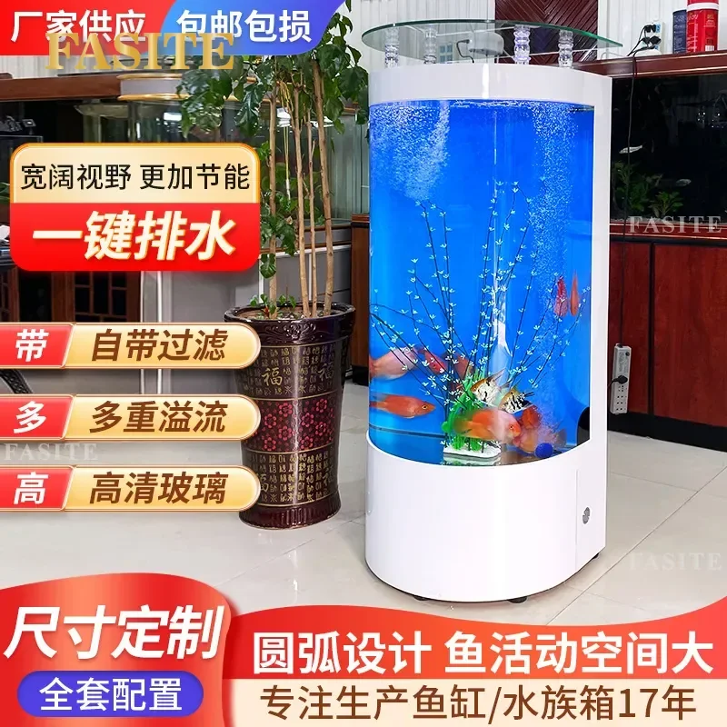 For Light Luxury European Semi Circular Fish Tank Medium Size Floor to Ceiling Glass Ecological Aquarium for Living Room No