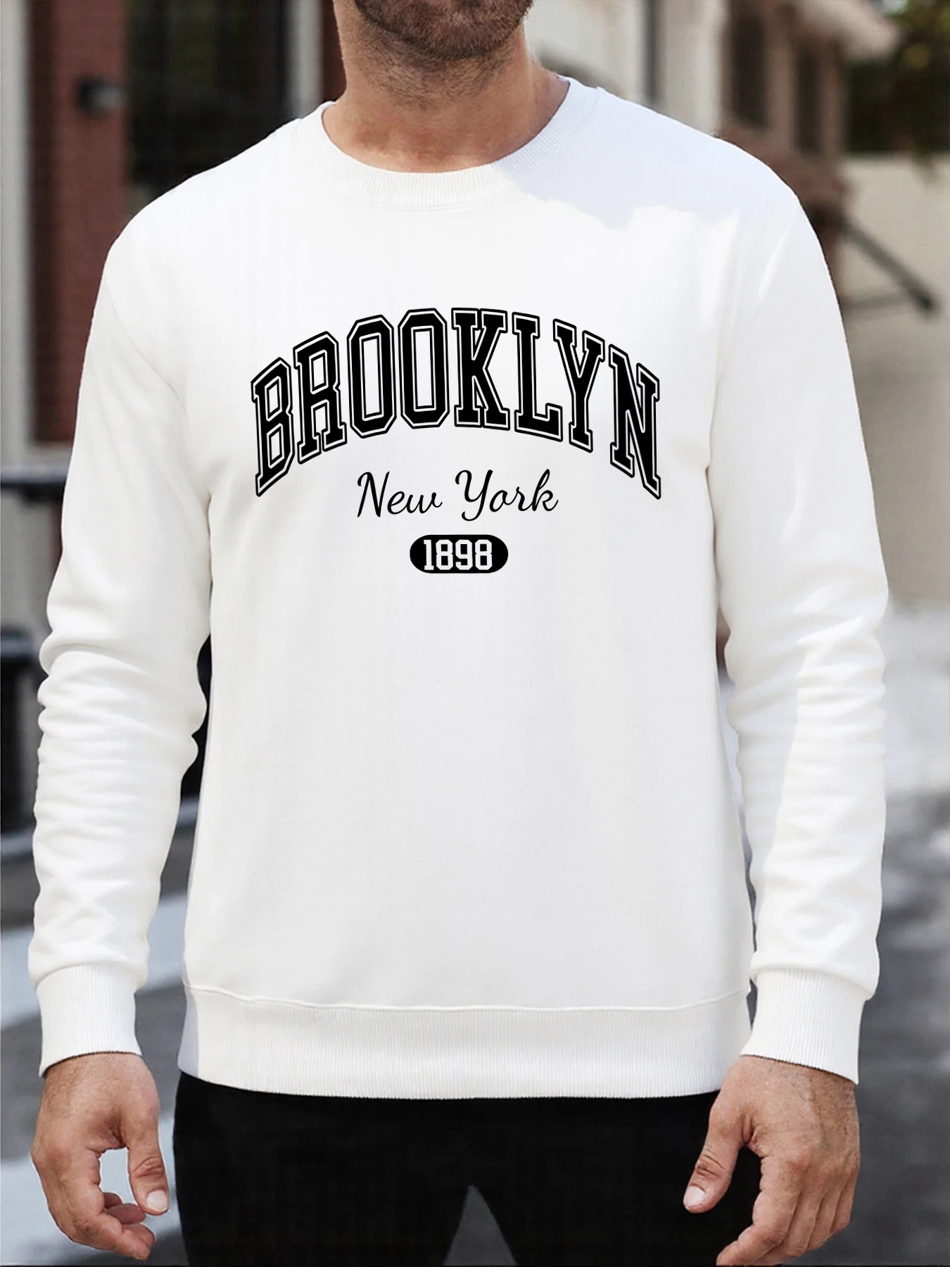 ブルックリンニューヨーク 1898 プリントストリートウェア男性フリースオールマッチスウェットシャツカジュアルクルーネック服秋のファッションルーズ服