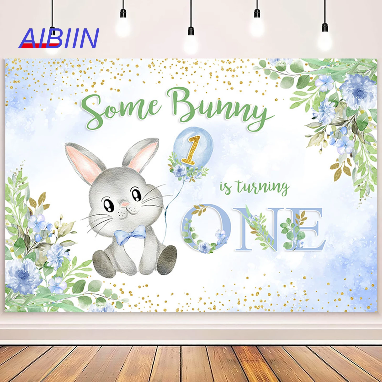 

Boy One Year Birthday Photography Background Blue Flower Balloon Rabbit Bunny Easter Backdrop Party Decor Kids Photozone Prop