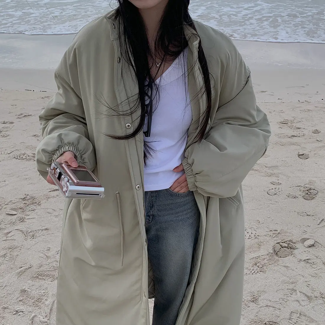 Women Parkas Long Coats Jackets Stand Collar Drawstring Coat Thick Warm Y2k Streetwear Jacket Work Outerwear Autumn Winter