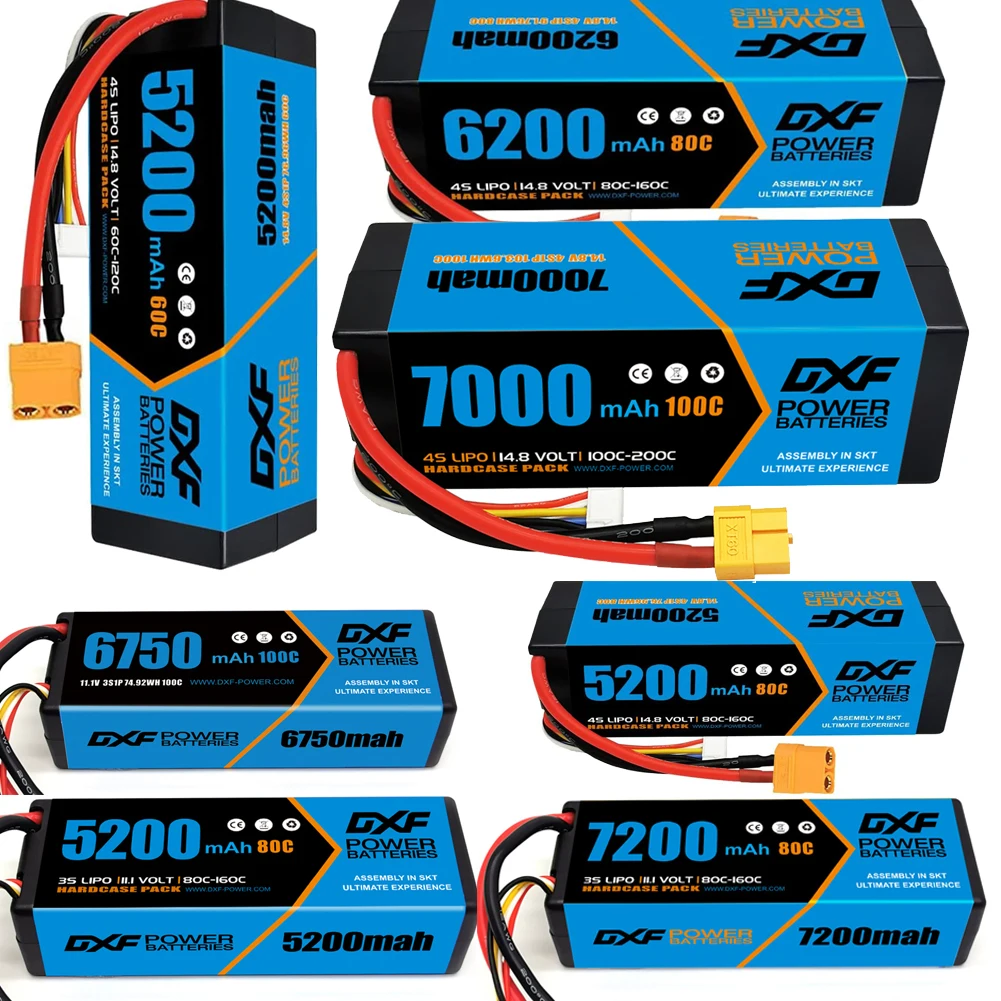 

DXF Battery Lipo 2S 3S 4S 11.1V 14.8V 5200mAh 6750mAh 7200mAh 5200mAh 6200mAh 7000mAh 60C 80C 100CFor RC Car Truck 1/8 Buggy