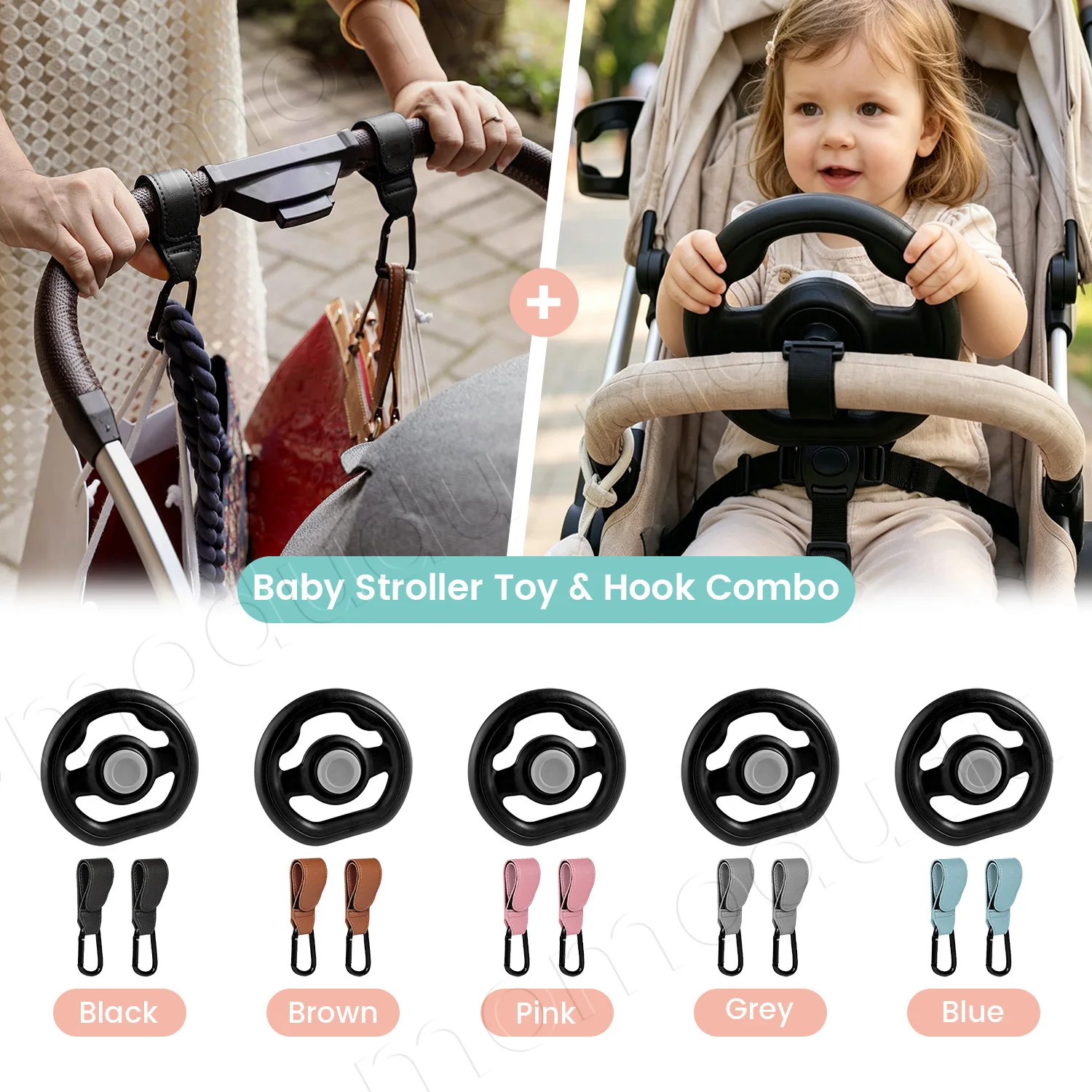 1PC Universal Stroller Steering Wheel for Strollers & Carts with Stroller Hook - Detachable, Fun Driving Attachment