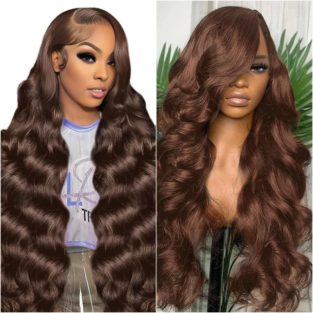 

40 Inch Chocolate Brown Body Wave 13x4 HD Lace Front Wigs Transparent 13x6 HD Lace Frontal Wigs #4 Colored For Women 220 Density