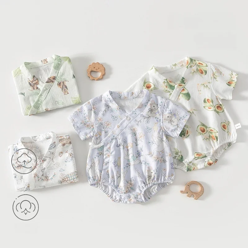 Newborn Baby Bodysuit Summer Soft Bamboo Fiber Fabric Romper Infant Cute Fruit Print Onesie Baby Skin Friendly Jumpsuit