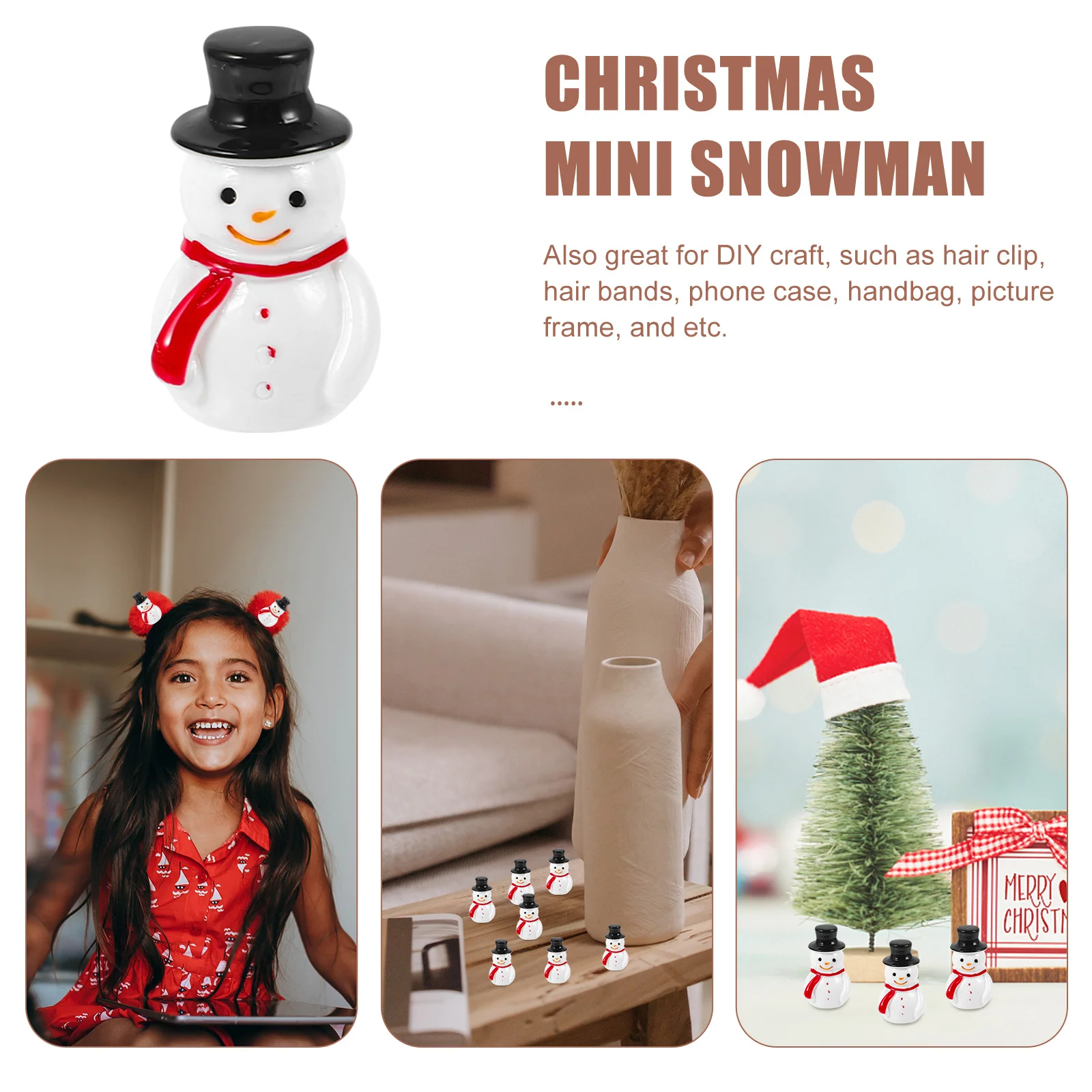 

20Pcs Resin Miniature Snowman Xmas Craft Figures Smooth Solid Not Easy Broken DIY Hair Rings Phone Case Christmas Mini Snowman
